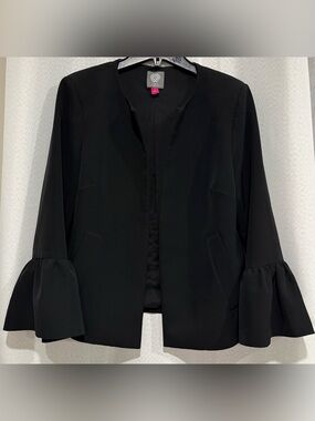 Vince Camuto Black Flared Ruffle Bell Sleeve Blazer Small (S)